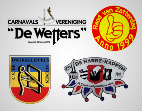 Logo's van de vier carnavalsverenigingen van gemeente Nuenen c.a.