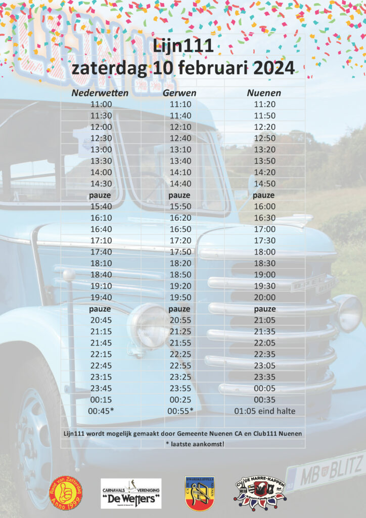 Schema Lijn 111 2024 zaterdag