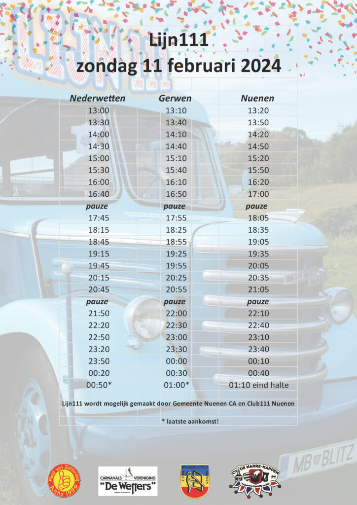 Schema Lijn 111 2024 zondag